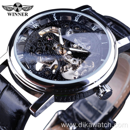 WINNER Top brand luxury hollow rhinestone high quality movement stainless steel reloj blanco winner skeleton watch men